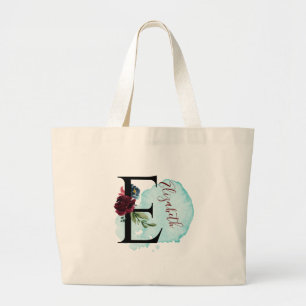 Personalised Burgundy Floral E Bridal Shower Gift Large Tote Bag