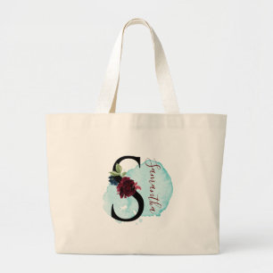 Personalised Burgundy Floral S Bridal Shower Gift  Large Tote Bag