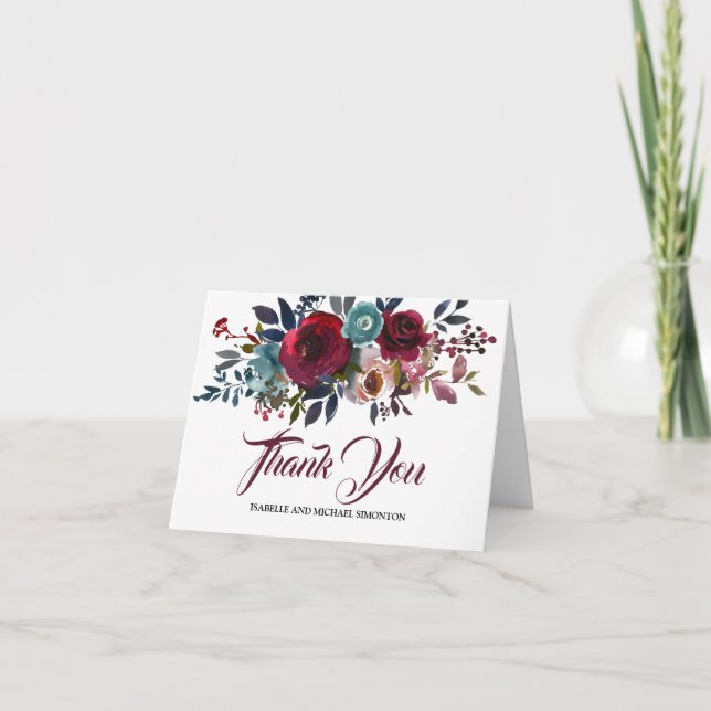 Personalised Burgundy Floral Thank You (Front)