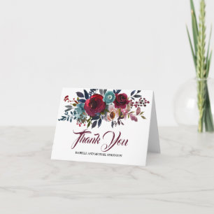 Personalised Burgundy Floral Thank You Card