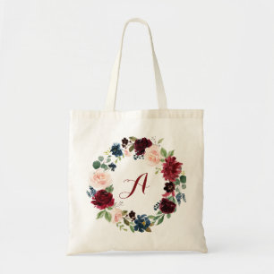 personalised  Burgundy Floral Tote Bag Bridesmaid