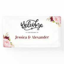 Personalised Burgundy Floral Wedding Banner
