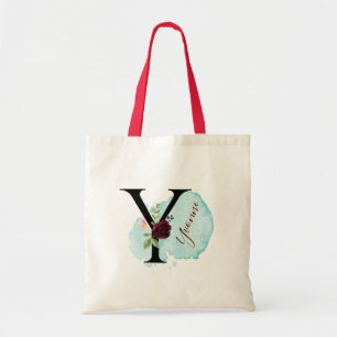 Personalised Burgundy Floral Y Bridal Shower Gift Tote Bag