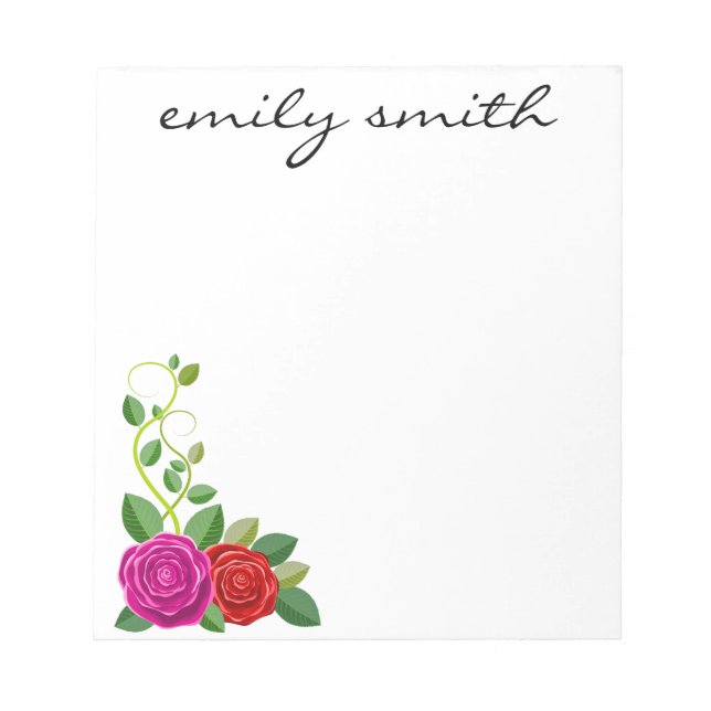 Personalised Burgundy Flower Roses Notepad (Front)