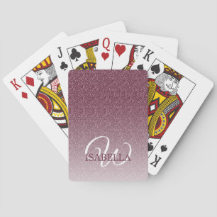Personalised Burgundy Glitter Ombre Name Monogram Playing Cards
