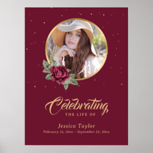Personalised Burgundy Gold Floral Funeral Sign