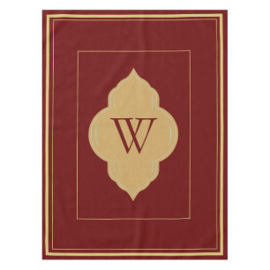 Personalised burgundy & gold initials tablecloth