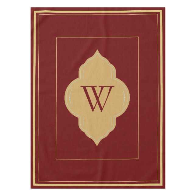Personalised burgundy & gold initials  tablecloth (Front)
