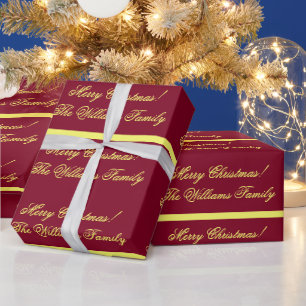 Personalised Burgundy Gold Merry Christmas Gifts Wrapping Paper