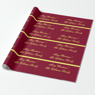 Personalised Burgundy Gold Merry Christmas Gifts Wrapping Paper