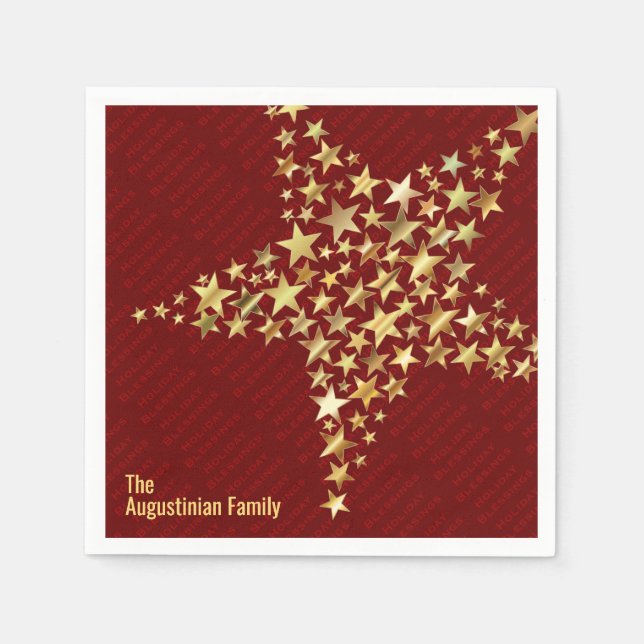 Personalised BURGUNDY Gold Stars Paper Napkin (Front)