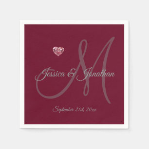 Personalised BURGUNDY Heart Monogrammed Wedding Napkin