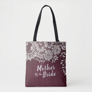 Personalised burgundy lace mother of the bride tote bag