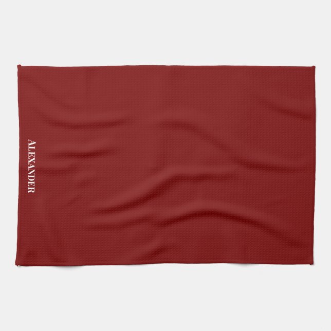 Personalised Burgundy Maroon Plain Solid White Tea Towel (Horizontal)
