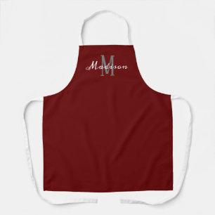 Personalised Burgundy Modern Script Monogram Apron