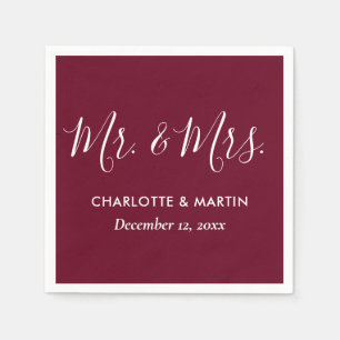 Personalised Burgundy Mr. and Mrs. Wedding Napkins