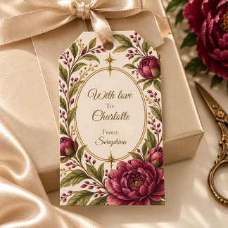 Personalised Burgundy Peony Ivory Floral Gift Tags