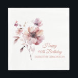 Personalised Burgundy Pink Floral 90th Birthday Napkin<br><div class="desc">Add a pretty touch to your party decor with this personalised burgundy and dusty pink floral paper napkin. An elegant watercolor sprig decorates the left side of the napkin. Three lines of text allow you to personalise the napkin. Two decorative traditional fonts create a harmonious design. I chose Happy 90th...</div>