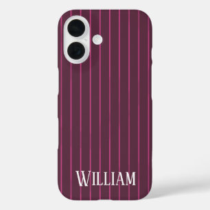 Personalised burgundy pinstripes iPhone 16 case