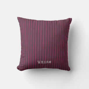 Personalised burgundy pinstripes cushion