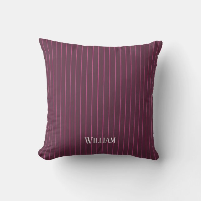 Personalised burgundy pinstripes cushion (Front)