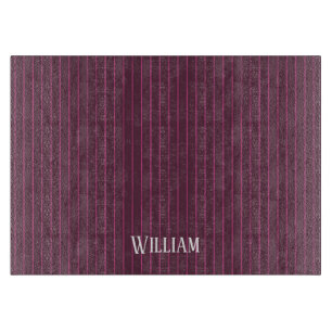 Personalised burgundy pinstripes cutting board
