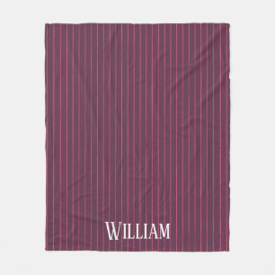 Personalised burgundy pinstripes fleece blanket