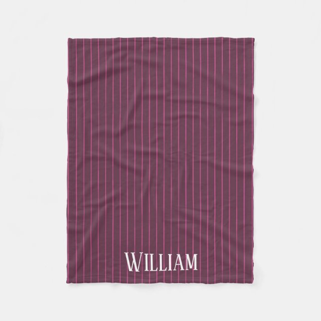 Personalised burgundy pinstripes fleece blanket (Front)
