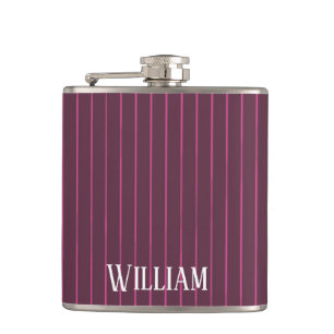 Personalised burgundy pinstripes hip flask