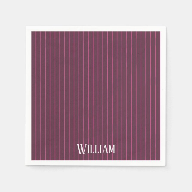 Personalised burgundy pinstripes napkin (Front)