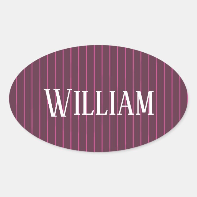 Personalised burgundy pinstripes oval sticker (Front)
