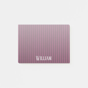 Personalised burgundy pinstripes post-it notes