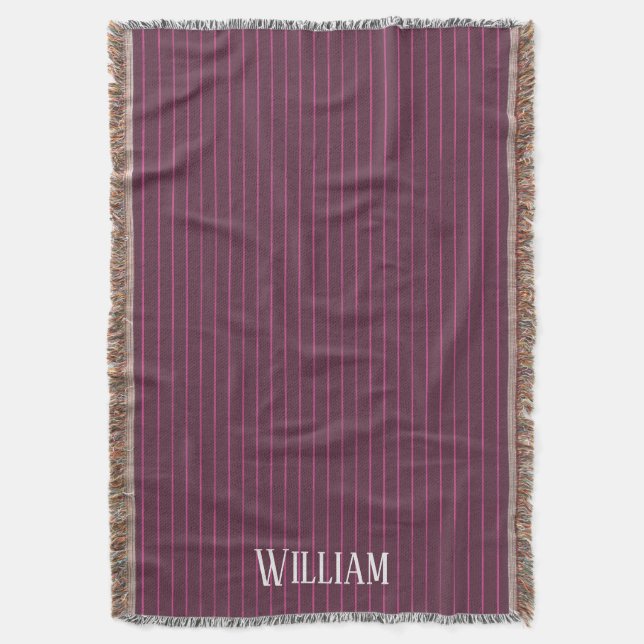 Personalised burgundy pinstripes throw blanket (Front Vertical)