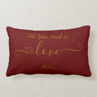 Personalised Burgundy Red Gold Love Quote Lumbar Cushion