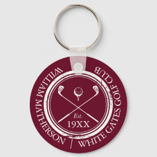 Personalised Burgundy Red Golf Club Name Key Ring