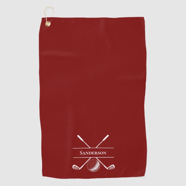 Personalised Burgundy Red Golf Towel (Front)