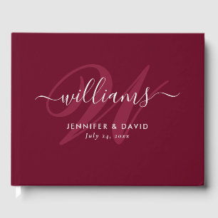 Personalised Burgundy Red Monogram Wedding Guest Book