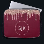 Personalised Burgundy Rose Gold Glitter Drips Laptop Sleeve<br><div class="desc">Girly Blush Pink - Rose Gold and Black Faux Glitter Drips and Sparkle Elegant Monogrammed Initials Case. This case can be customised to include your initial and first name.</div>