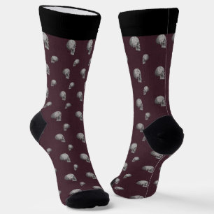Personalised Burgundy Skull Halloween Crew Socks