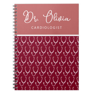 Personalised Burgundy Stethoscope Pattern Doctor Notebook