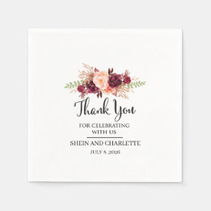 Personalised Burgundy Wedding Favour, Boho Flo Napkin