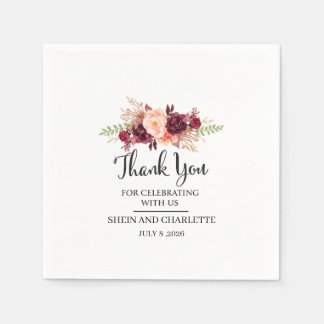 Personalised Burgundy Wedding Favour, Boho Flo Napkin