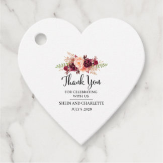 Personalised Burgundy Wedding Favour Tags, Boho Fl Tags