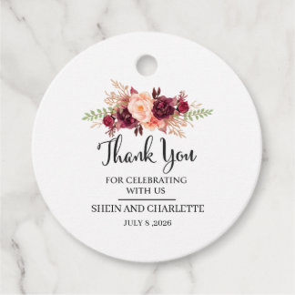 Personalised Burgundy Wedding Favour Tags, Boho Fl Tags