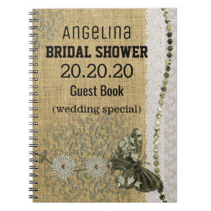 Personalised Burlap and Lace Image Bridal Shower Notebook