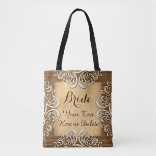 Personalised Burlap and Lace Wedding Gifts Tote Bag
