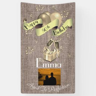 Personalised Burlap Effect Happy 50th Birthday Banner