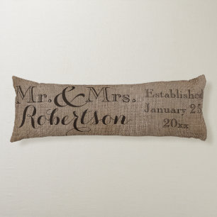 Personalised Burlap-Look Rustic Wedding Keepsake Body Cushion