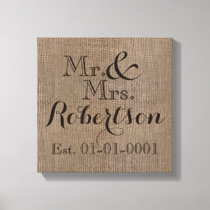 Personalised Burlap-Look Rustic Wedding Keepsake Canvas Print