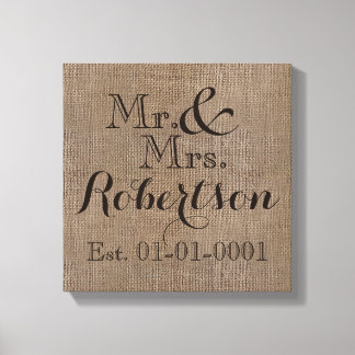 Personalised Burlap-Look Rustic Wedding Keepsake Canvas Print